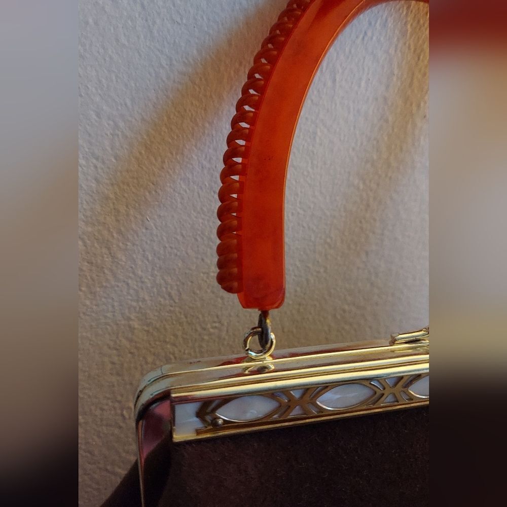 Vintage Roos Bros California Brown  Purse Bakelite Handle - Picture 5 of 15